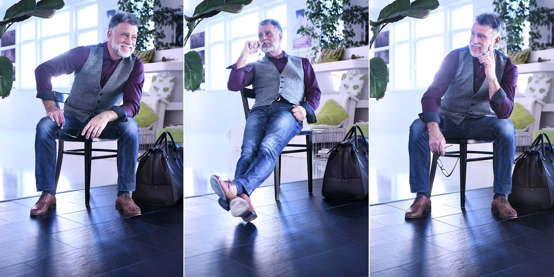 Bestager-, Classic-, Senior-, 50+ Model Michael Diehl Fotomodell aus Esslingen bei Stuttgart mit indoor Fashion, Mode 28