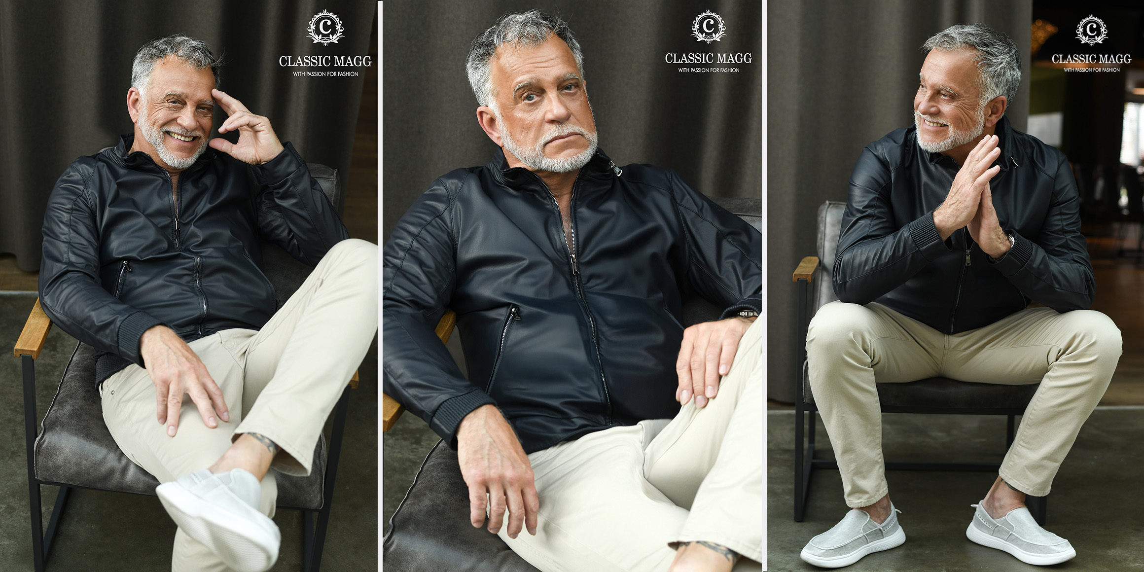 Bestager-, Classic-, Senior-, 50+ Model Michael Diehl Fotomodell aus Esslingen bei Stuttgart mit Fashion Jeans mit Lederjacke Classic Mag