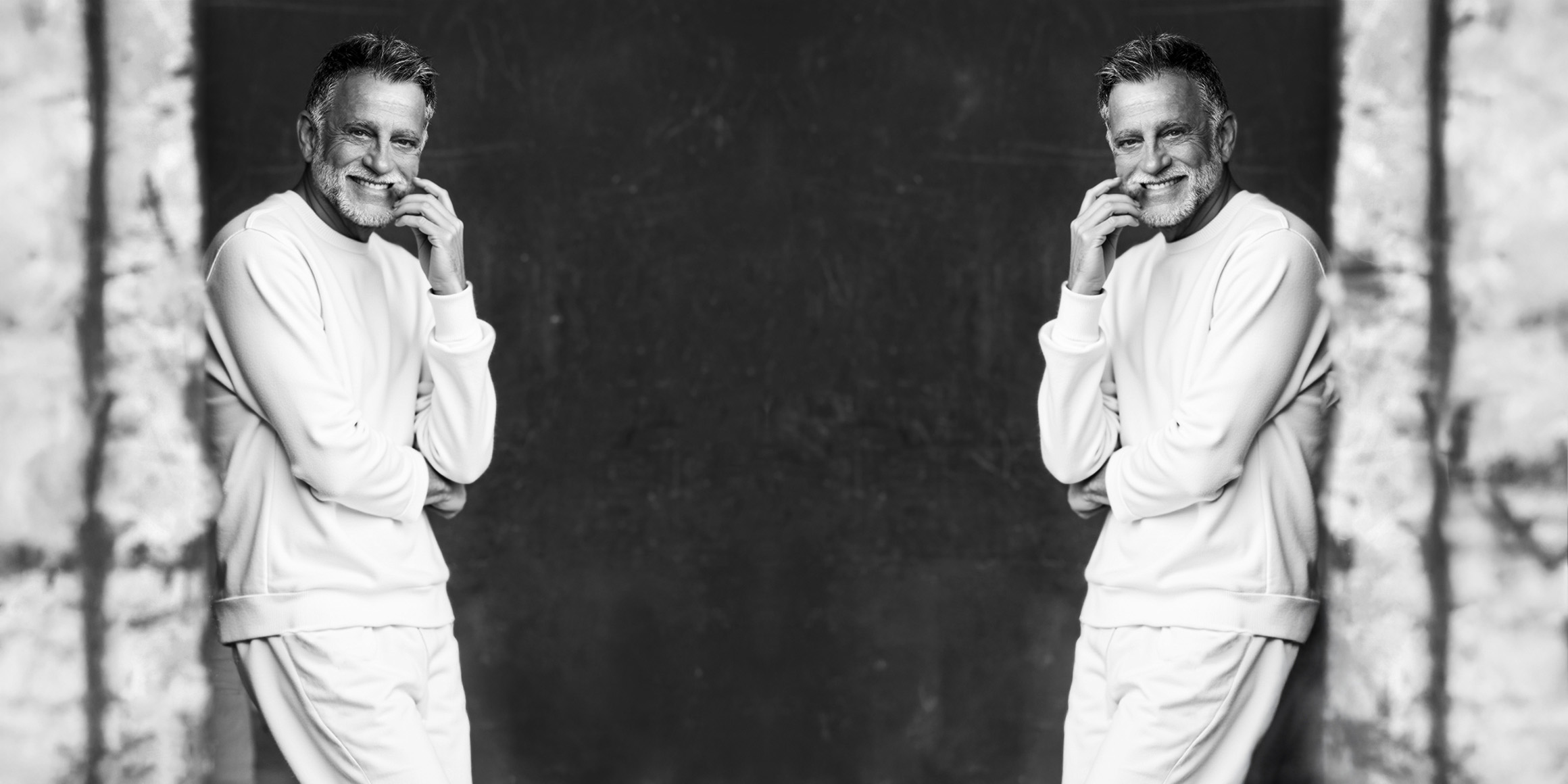 Bestager-, Classic-, Senior-, 50+ Model Michael Diehl Fotomodell aus Esslingen bei Stuttgart mit Fashion s/w Jogging doppel