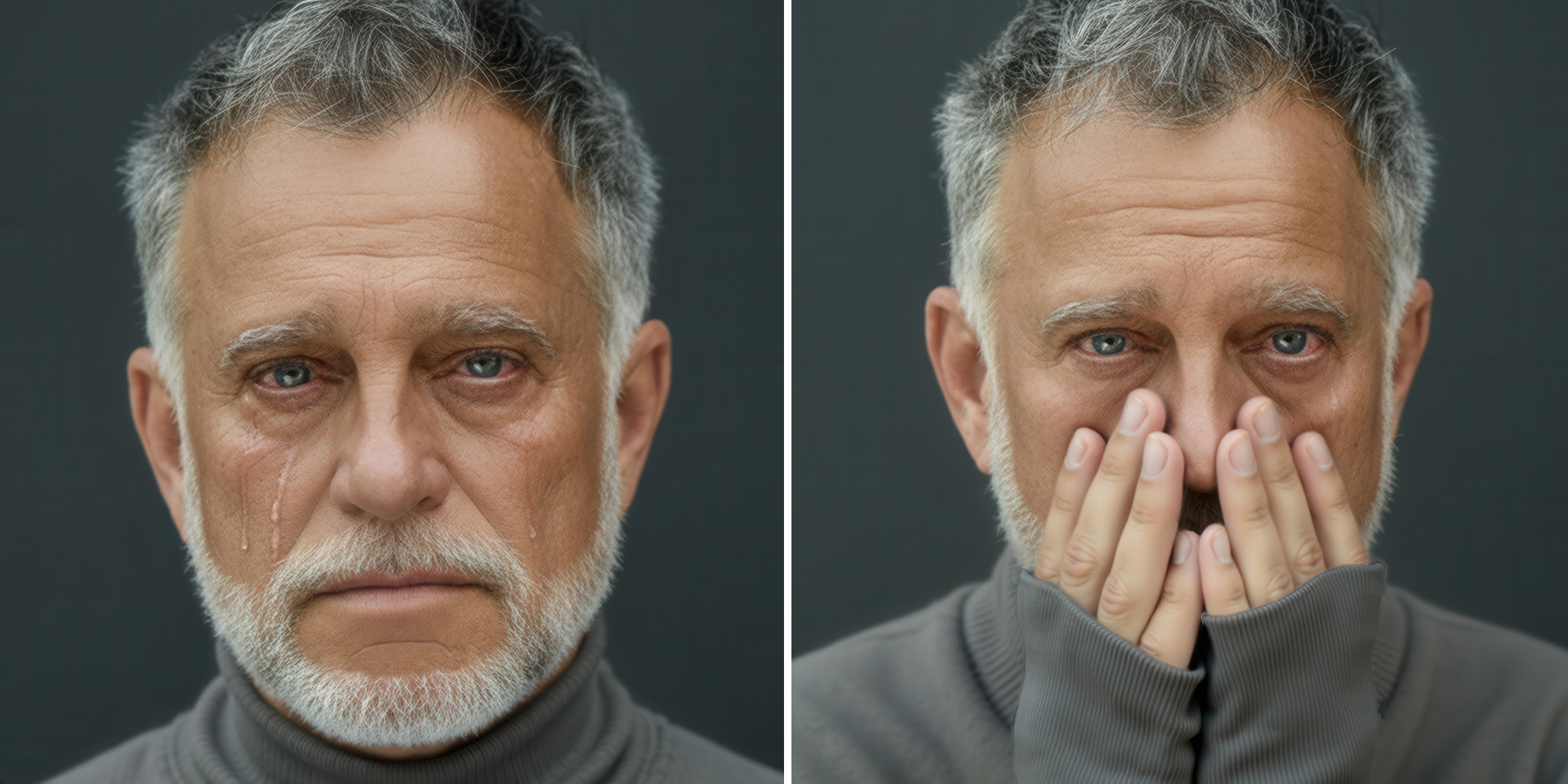 Fotomodell, Bestager-, Classic-, Senior-, 50+ Model Michael Diehl aus Esslingen bei Stuttgart mit Head traurig weinend